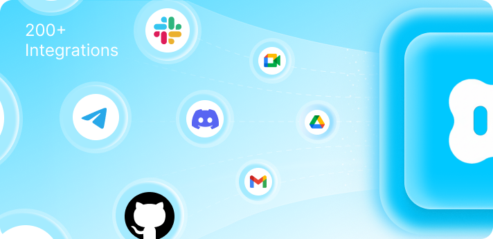 Live connected-app catalog with tools such as Drive, Gmail, GitHub, and messaging channels