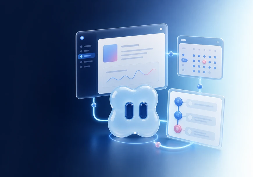 Construct mascot connecting report, schedule, and workflow surfaces